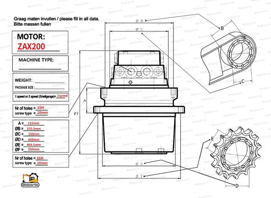 বেলপার্টস এক্সকাভেটর HMGF36 ZX200 ZX200-6 হাইড্রোলিক ট্র্যাভেল মোটরের তেল লিক মেরামত 9168003 9195451